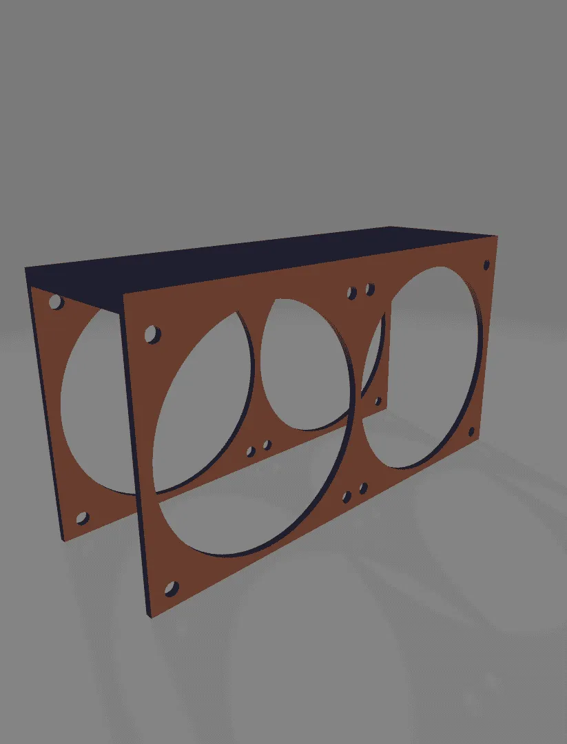 3D render of the printed fan bracket, a U-shaped frame with two 80mm fan cutouts on each side